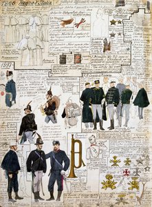 Uniforms of Kingdom of Italy between 1896 - 1897, plate from Cenni Codex, collection of military sketches in watercolor بواسطة كوينتو سيني