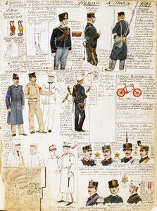 Uniforms of Kingdom of Italy in 1898, plate from Cenni Codex, collection of military sketches in watercolor بواسطة كوينتو سيني