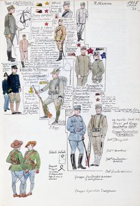 Uniforms of Kingdom of Italy in 1915, plate from Cenni Codex, collection of military sketches in watercolor بواسطة كوينتو سيني