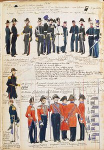 زي جيش بيدمونت 1845-1846. لوحة الألوان من Cenni Quinto