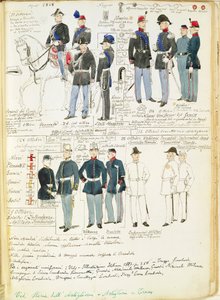 Uniforms of the Piedmontese army from 1848. Color plate by Cenni Quinto