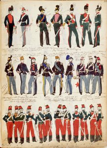 Various Italian uniforms in common use around 1860 by Quinto Cenni, color plate
