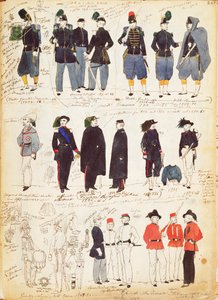 Various Italian uniforms in common use between 1847 and 1870 by Quinto Cenni, color plate