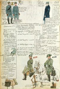 Various uniforms of Kingdom of Italy, color plate by Quinto Cenni بواسطة كوينتو سيني