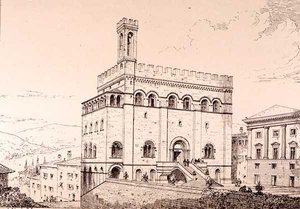 Palazzo del Comune ، جوبيو ، إيطاليا ، من "أمثلة على العمارة البلدية والتجارية والشوارع في فرنسا وإيطاليا من القرن الثاني عشر إلى القرن الخامس عشر". بواسطة دبليو ماكنزي بواسطة ر أندرسون