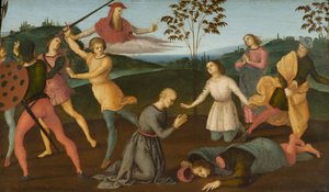 القديس جيروم إنقاذ سيلفانوس ومعاقبة الزنديق Sabinianus ، 1502-1503 بواسطة رافايللو سانزيو رافائيل