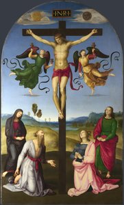 المسيح المصلوب مع مريم العذراء ، القديسين والملائكة The Mond Crucifixion ، 1502-1503 بواسطة رافايللو سانزيو رافائيل