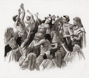 تعذيب القديسة كاترين على العجلة (غواش على ورق)
