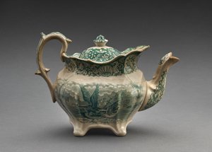 إبريق الشاي ، حوالي 1847-49 (آنية من الخزف المزجج بالرصاص مع طباعة نقل) بواسطة رالف هول
