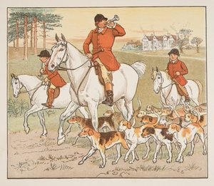 The Huntsman Blows his Horn ، من كتاب الصور Hey Diddle Diddle ، حانة 1882 (نقش ملون) بواسطة راندولف كالديكوت