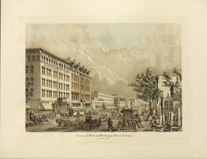 ركن شارعي الولاية وواشنطن ، شيكاغو ، عام 1865 بواسطة راؤول فارين
