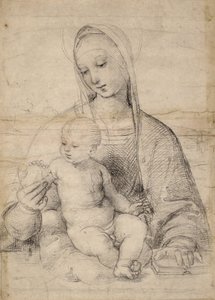 مادونا الرمان ، c.1504 (طباشير أسود رمادي) بواسطة رافائيل