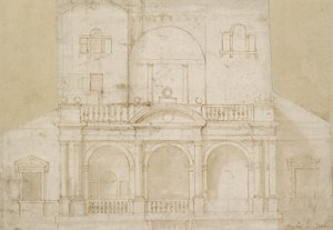 التصميم المعماري (فيلا ماداما) (قلم وحبر بني مع طلاء بني على ورق أبيض أوف وايت) بواسطة رافائيل