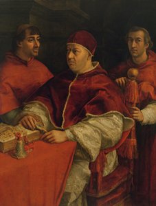 ليو العاشر مع الكرادلة جوليو دي ميديشي ولويجي دي روسي ، 1517-18 بواسطة رافايللو سانزيو رافائيل