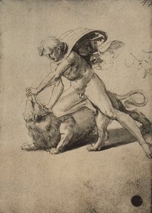 شمشون يقاتل الأسد. رسم رافائيل. غاليري ديل أكاديميسيا ، البندقية بواسطة رافايللو سانزيو رافائيل