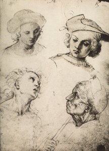 دراسة أربعة وجوه للذكور. رسم رافائيل. غاليري ديل أكاديميسيا ، البندقية بواسطة رافايللو سانزيو رافائيل