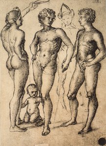 دراسة أربعة شخصيات ذكر وطفل. رسم رافائيل. غاليري ديل أكاديميسيا ، البندقية بواسطة رافايللو سانزيو رافائيل