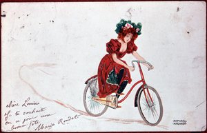 بطاقة بريدية لامرأة على دراجة - رسم توضيحي بقلم ر. كيرشنر ، رقم 1900