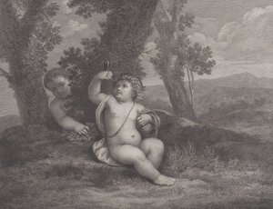 الرضيع باخوس جالسًا تحت شجرة ، ممسكًا كأسًا من النبيذ ، مع رضيع آخر ... ، 1780
