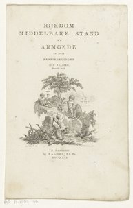 ثلاثة معجون مع سمات في منظر طبيعي للجبال صفحة العنوان لـ: Adriaan Pietersz. Loosjes ، ثروة الطبقة الوسطى والفقر في ثلاثة انعكاسات ، 1816 بواسطة أدريان بيترس. Loosjes
