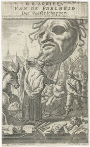 كارتون على الفنون صفحة العنوان لـ: J. Oudaen، Agrippa، of the Vanity of the Sciences، 1661
