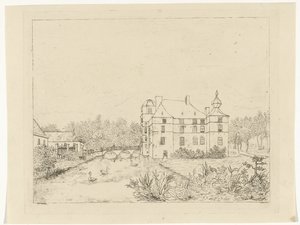 منظر جانبي لـ Castle de Cannenburch مع منازل على جسر الوصول