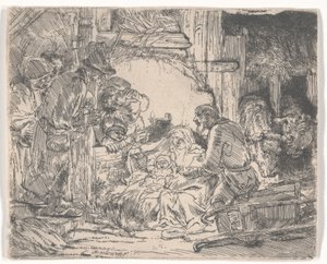 عبادة الرعاة بالمصباح حوالي 1654 (حفر) بواسطة رامبرانت فان راين