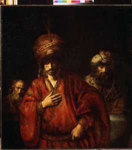 داود وأوريا ، هامان (أمان) يعترف بمصيره "" أوريا الحثي (أو أوريا الحثي) جندي الملك داود. لوحة هارمنزون فان راين المعروفة باسم رامبرانت (1606-1669)