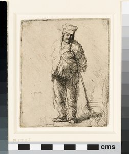 فلاح خشن ويداه خلفه ممسكًا بعصا ، حوالي عام 1630 (حفر) بواسطة رامبرانت فان راين