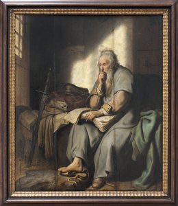 القديس بولس في السجن. لوحة لرامبرانت هارمنز فان راين (1606-1669) ، زيت على خشب بواسطة رامبرانت فان راين