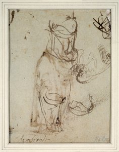 Studies of a tall headdress; and of a head reversed from the recto (pen & ink on paper) (verso of 2636119) بواسطة رامبرانت هارمنز. فان راين