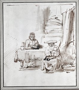 العائلة المقدسة. رسم بالقلم والحبر (رسم) بواسطة رامبرانت هارمنز. فان راين