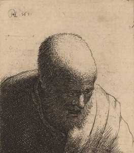 الرجل الأصلع، ب، الفم المفتوح، نظر الى أدنى، c. 1630. بواسطة رامبرانت فان راين