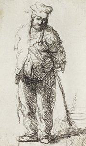 Beggar leaning on a Stick (pen & ink on paper) بواسطة رامبرانت فان راين