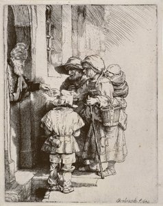 المتسولون يستقبلون الصدقات عند باب المنزل ، 1648 (نقش جاف)