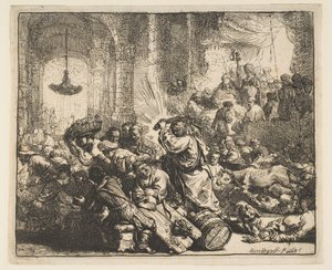 المسيح يقود الصيارفة من المعبد ، 1635. بواسطة رامبرانت فان راين
