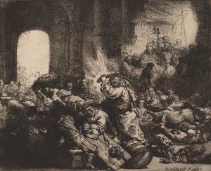 المسيح يقود الصيارفة من الهيكل 1635. بواسطة رامبرانت فان راين