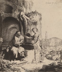 المسيح وامرأة السامرة بين الأنقاض 1634. بواسطة رامبرانت فان راين