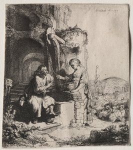 المسيح وامرأة السامرة بين الأنقاض ، 1634. بواسطة رامبرانت فان راين