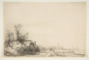 كوخ بجوار القناة مع إطلالة على Ouderkerk ، كاليفورنيا. 1641. بواسطة رامبرانت فان راين