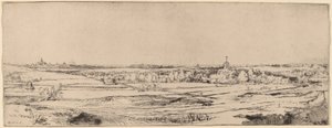 منظر طبيعي مع منظر باتجاه حقل جولدفايغر في هارلم ، 1651. بواسطة رامبرانت فان راين