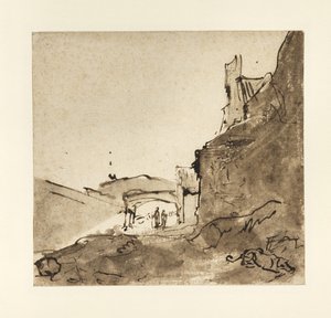 ضواحي مدينة ذات جدران ومدخل ، c.1627-28 (حبر هندي مع غسيل على الورق) بواسطة رامبرانت فان راين