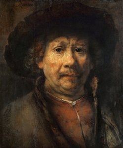 Petit autoportrait - صورة شخصية صغيرة ، بقلم رامبرانت فان راين (1606-1669). زيت على خشب ، حوالي 1657. الأبعاد: 48x40،6 سم. متحف تاريخ الفن ، فيين بواسطة رامبرانت فان راين