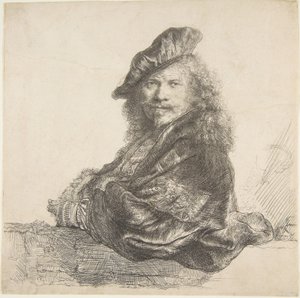 صورة ذاتية ، متكئة على جدار حجري ، 1639. بواسطة رامبرانت فان راين