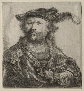 صورة ذاتية في غطاء مخملي مع عمود ، 1638. بواسطة رامبرانت فان راين