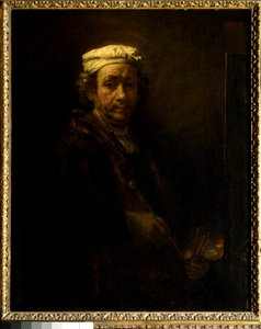 صورة شخصية على الحامل. لوحة لرامبرانت هارمنزون فان راين ديت رامبرانت (1606-1669) إي سي. أجوف. بواسطة رامبرانت فان راين