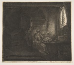 سانت جيروم في غرفة مظلمة ، 1642. بواسطة رامبرانت فان راين