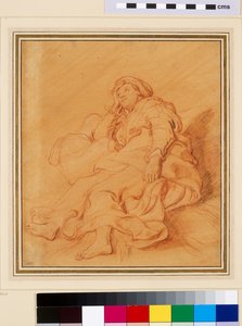 دراسة شكل راشيل عام 1621 (طباشير أحمر مع طباشير أسود وأبيض على ورق برتقالي مُعد) بواسطة رامبرانت فان راين