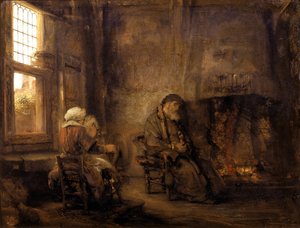 توبيت وآنا في انتظار عودة ابنهما ، 1659 بواسطة رامبرانت فان راين