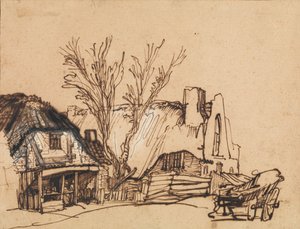 اثنين من الأكواخ ، كاليفورنيا. 1636. بواسطة رامبرانت فان راين